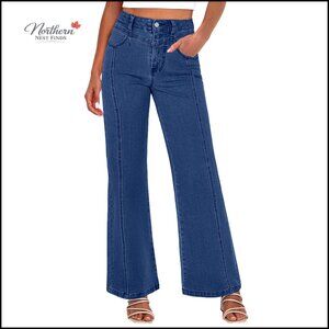 Wide Leg Jeans High Waisted Stretchy Baggy Denim Pants with Pockets
